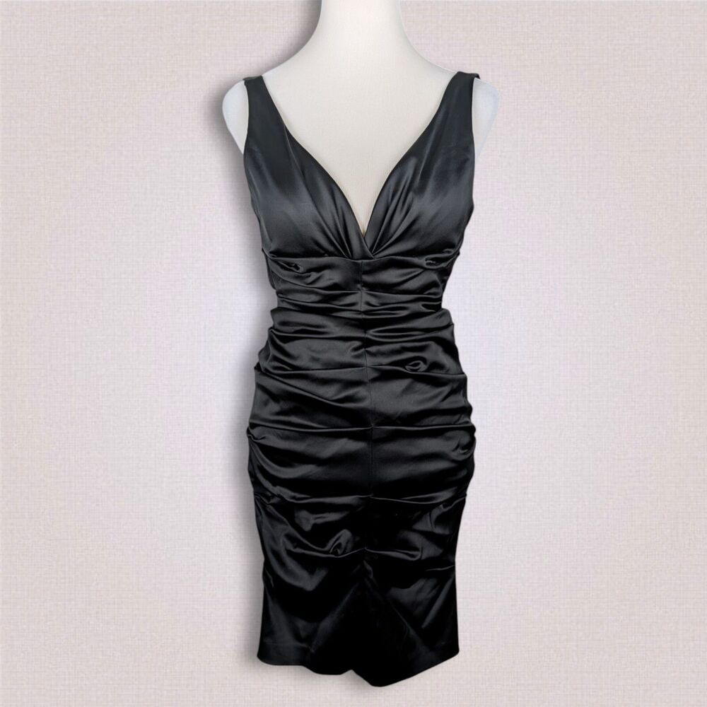 Xscape Black Satin Ruched Dress - 4